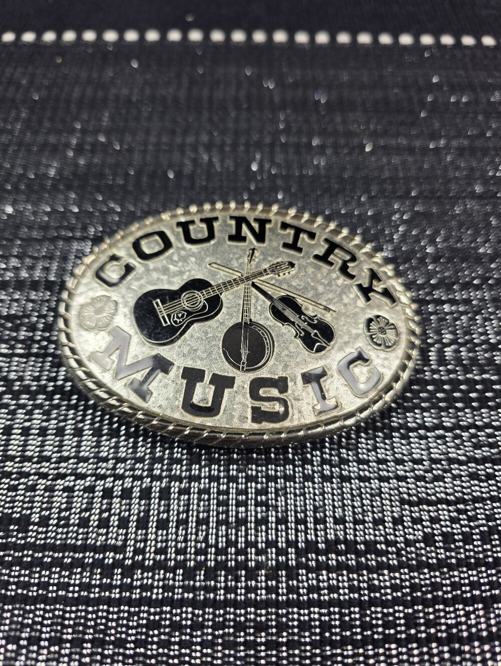 Oval "Country Music" Western Metal Belt Buckle